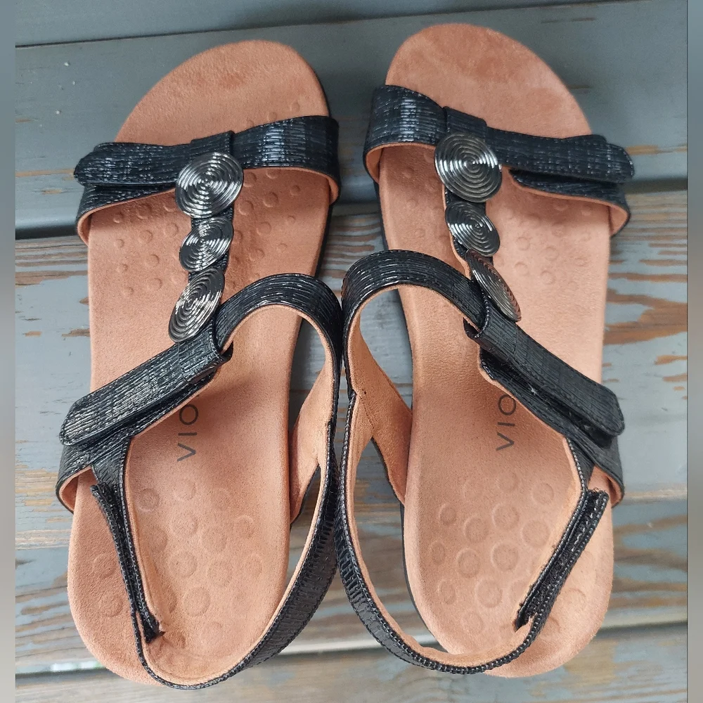 Vionic Farra II Medallions Women's Sandals Sz 8W Black Strappy Orthotic Comfort - Picture 5 of 9